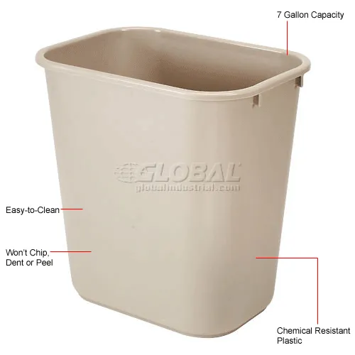 7 Gallon Rubbermaid Plastic Wastebasket - Beige FG295600BEIG