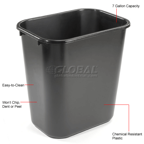7 Gallon Rubbermaid Plastic Wastebasket Black 603362BK