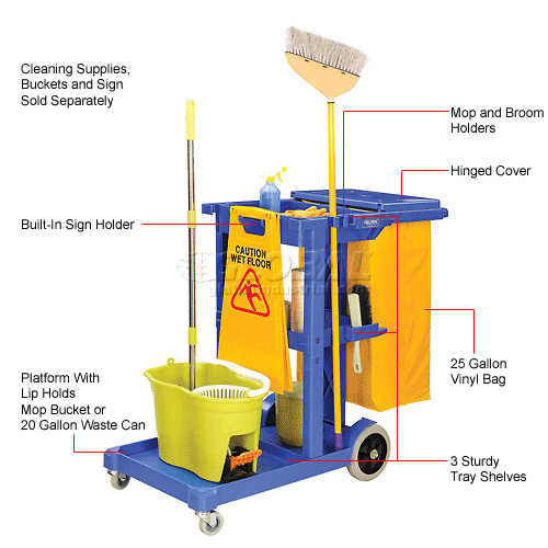 Global Industrial™ Janitor Cart Blue with 25 Gallon Vinyl Bag 603574
