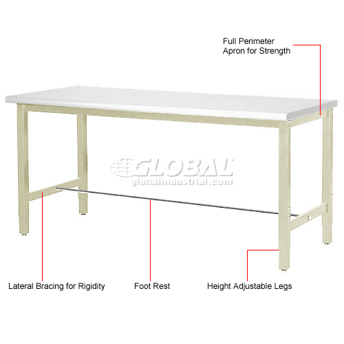 Global Industrial&#153; 48x30 Adjustable Height Workbench Square Tube Leg - Laminate Safety Edge Tan