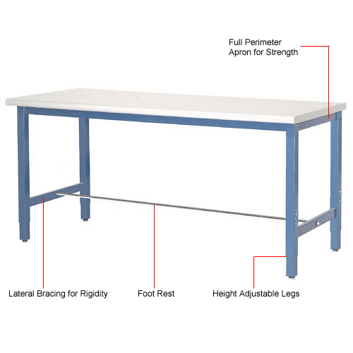 Global Industrial&#153; 60x30 Adjustable Height Workbench Square Tube Leg, Laminate Square Edge Blue