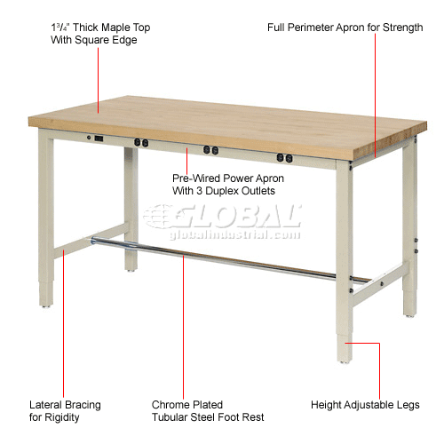 Global Industrial™ 72 x 36 Adjustable Height Workbench - Power Apron ...