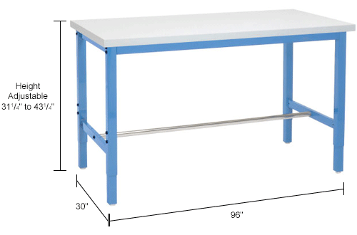 Global Industrial™ 96 x 30 Adjustable Height Workbench Square Tube Leg - ESD Square Edge - Blue
																			