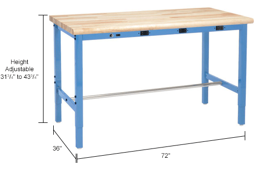 Global Industrial™ 60 x 36 Adjustable Height Workbench - Power Apron, ESD Safety Edge Blue
																			