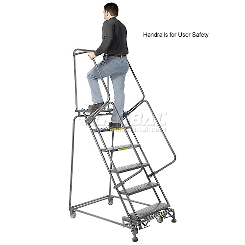 Perforated 24"W 6 Step Steel Rolling Ladder 14"D Top Step Lock Style B