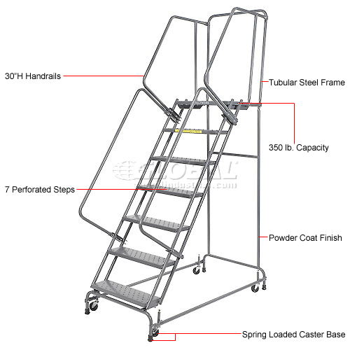 Ballymore 7-Step Steel Rolling Ladder With Perforated Tread, 32