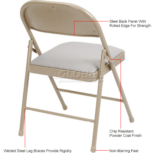 Steel Folding Chair with Fabric Padded Seat and Back
																			