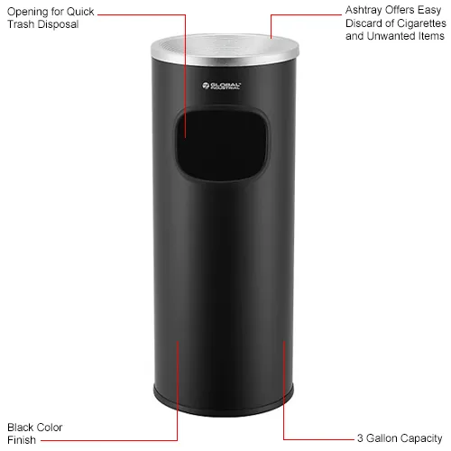 cigarettes trash can Lavex 3 Gallon Stainless Steel Round Freestanding Cigarette Receptacle with Front Access and compact HASMI Outdoor Trash can with