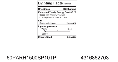 GE 62703 Halogen Bulb PAR-38 Medium Skirt, 1070 Lumens, 100 CRI, 60W, 120V