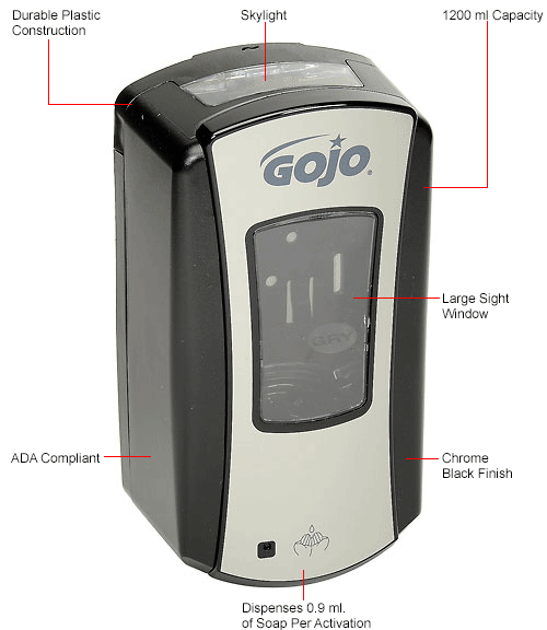 GOJO Hand Soap Dispenser LTX Chrome/Black 1200mL 191904