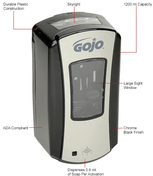 GOJO Hand Soap Dispenser - LTX Chrome/Black 1200mL - 1919-04
