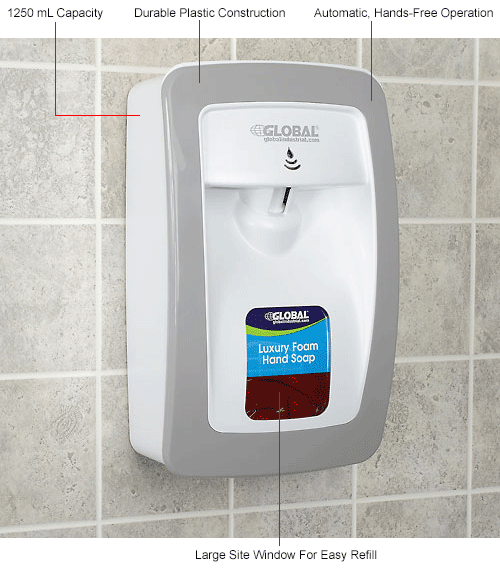Global® Automatic Dispenser for Foam Hand Soap/Sanitizer - White/Gray
																			
