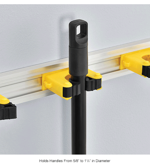 Global Industrial™ Mop & Broom Holder, Gray/Black/Yellow, 271/2", 5 Prongs