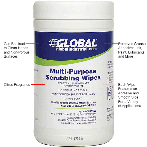  Global™ Multi-Purpose Scrubbing Wipes, 70 Wipes/Canister, 6 Canisters/Case 
																			