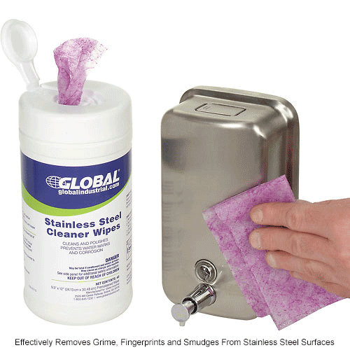 Global Industrial™ Stainless Steel Cleaner Wipes, 40 Wipes/Canister, 6
