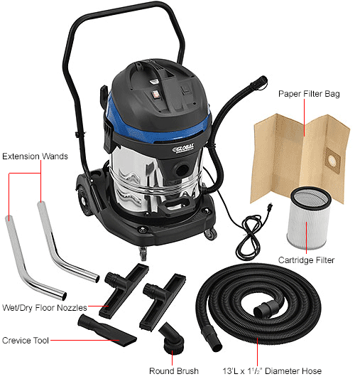 Global Industrial™ Stainless Steel Wet/Dry Vacuum, 16 Gallon Cap.