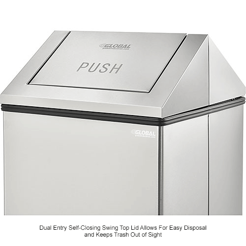 Global Industrial™ Stainless Steel Square Swing Top Trash Can, 40 Gallon
