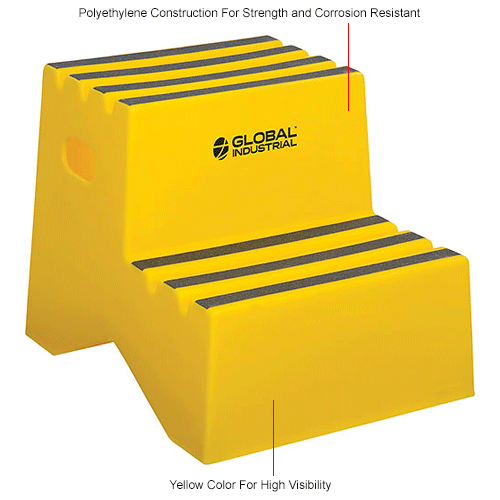 Global Industrial&#8482; 2 Step Plastic Step Stand - 21"W x 19-1/2"D x 24-1/2"H, Yellow