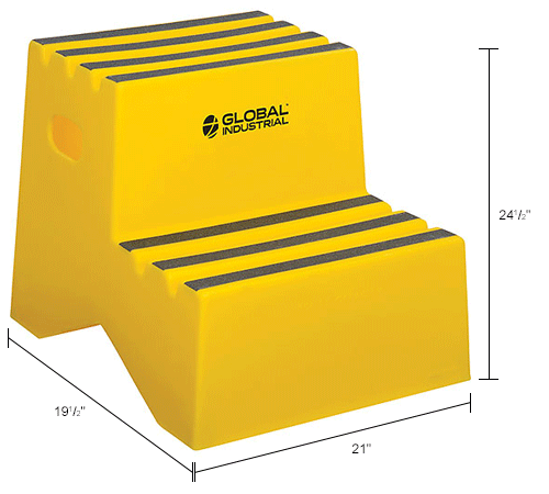 Global Industrial&#8482; 2 Step Plastic Step Stand - 21"W x 19-1/2"D x 24-1/2"H, Yellow
