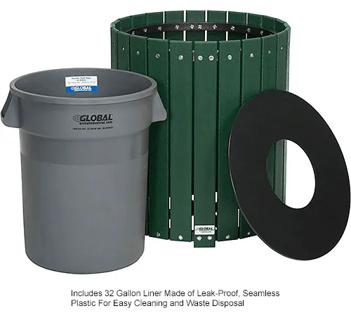 Global Industrial™ Recycled Plastic Round Trash Can With Liner, 32 