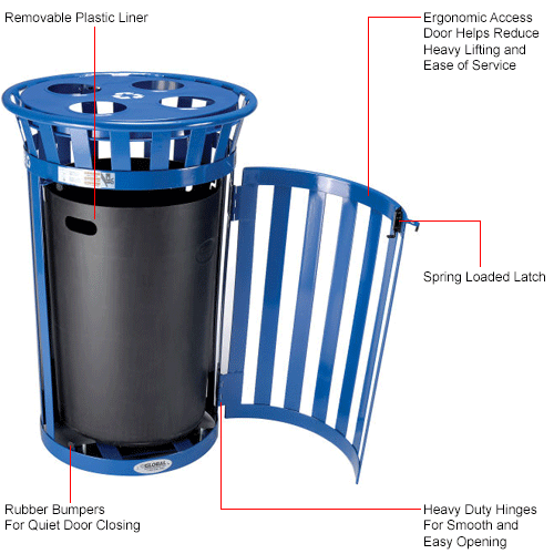 Global Industrial™ Outdoor Steel Recycling Receptacle w/Access Door & Multi-Stream Lid -36 Gal. Blue