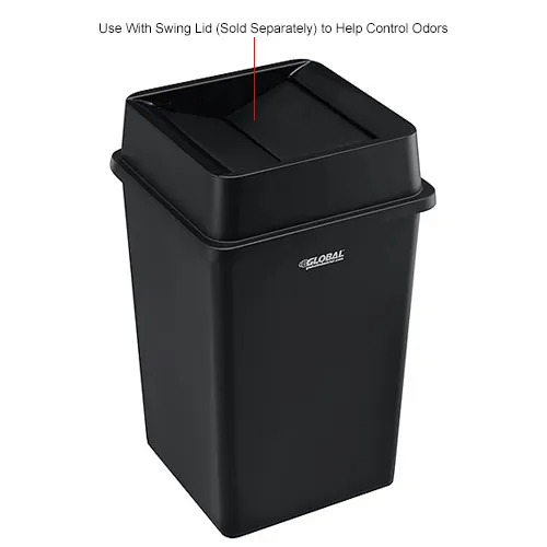 Global Industrial™ Square Plastic Trash Can, 35 Gallon, Black