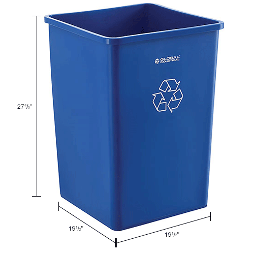 Global Industrial&#153; Square Plastic Recycling Trash Container, Garbage Can - 35 Gallon Blue