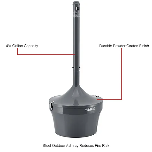 Steel Outdoor Ashtray, 4-1/2 Gallon, Gray Global Industrial