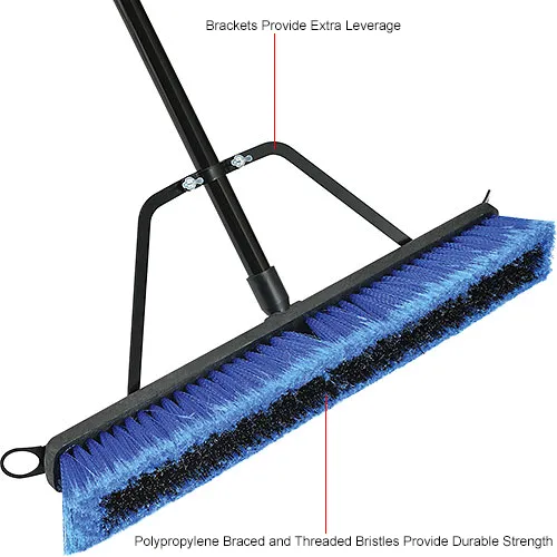 Global Industrial™ 24 Push Broom W/ Plastic Block & Steel Handle, Multi- Surface Sweep - Pkg Qty 4