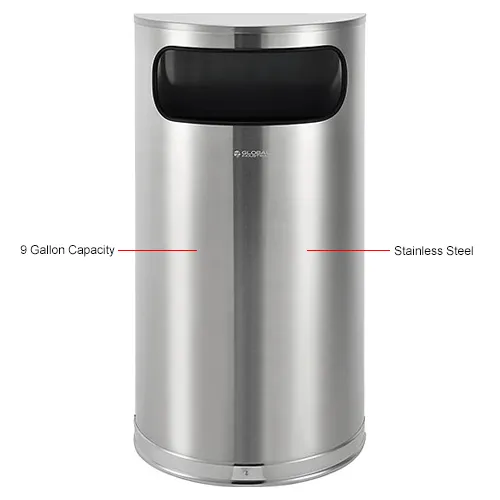 Global Industrial™ Half Round Side Open Trash Can, 9 Gallon, Matte  Stainless Steel