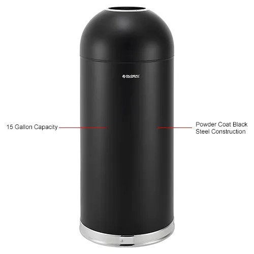 Global Industrial™ Steel Round Open Top Trash Can, 15 Gallon, Black