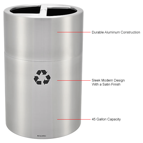 Global Industrial&#153; Aluminum Round Multi-Stream Trash Can, 2 Stream, 45 Gallon Total