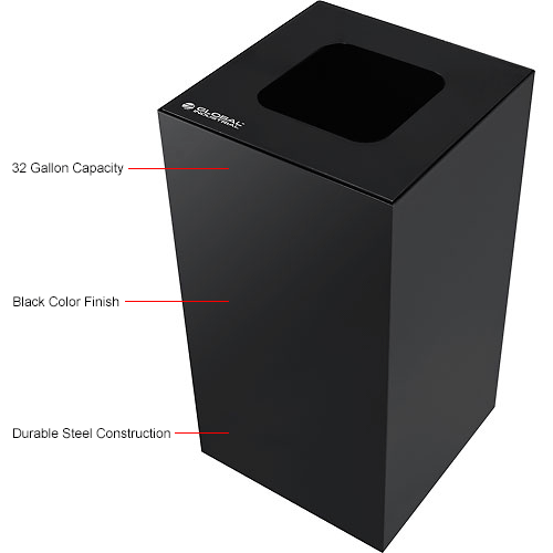 Global Industrial&#153; Square Recycling/Trash Can with Waste Lid, 32 Gallon, Black