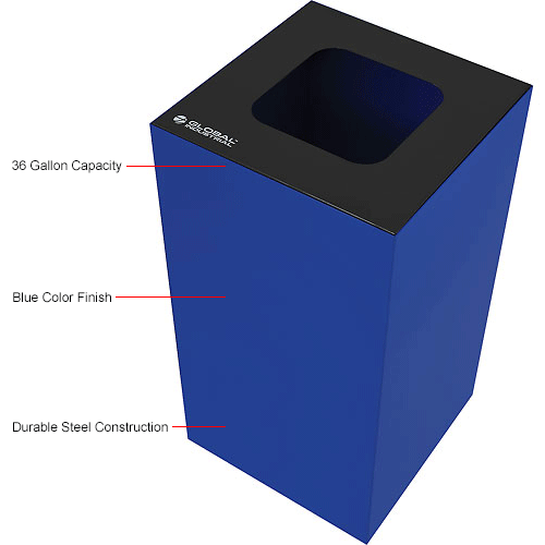 Global Industrial&#153; Square Recycling/Trash Can with Waste Lid, 36 Gallon, Blue
