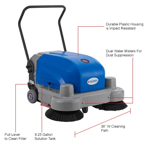 Global Industrial™ Auto Walk-Behind Sweeper, Battery Powered, 36