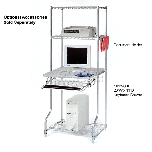 Nexel™ 4Shelf Wire Computer LAN Workstation, 30"W x 30"D x 74"H, Chrome