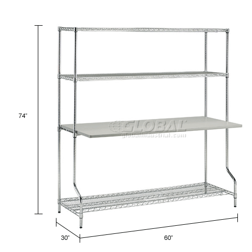 Nexel™ 4Shelf Wire Computer LAN Workstation, 60"W x 30"D x 74"H