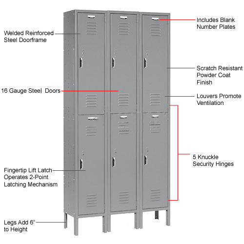 Paramount Locker Double Tier 12x15x36 2 Door Ready to Assemble Gray