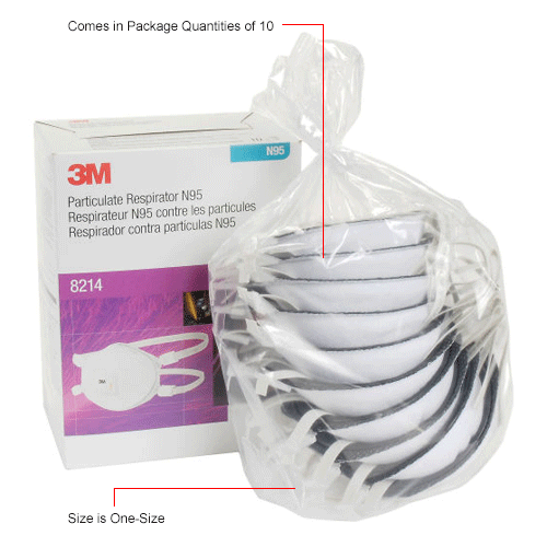 3M&#8482; 8214 N95 Disposable Particulate Respirator w/Face Seal, 10/Box