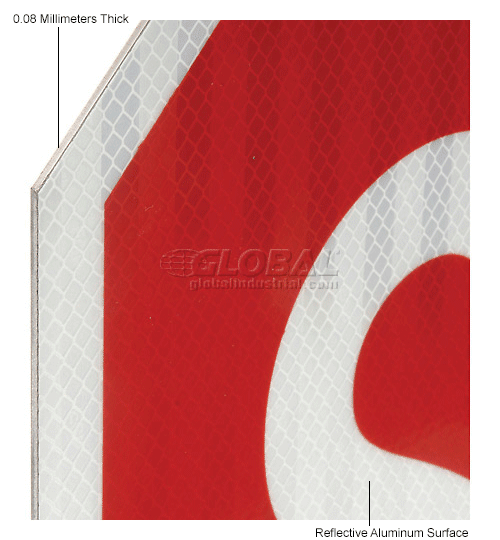 Global Industrial™ Aluminum Sign - Stop - .080" Thick, White/Red, 652645