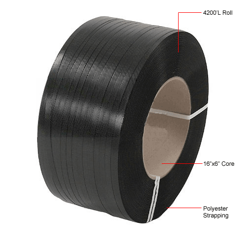 Polyester Strapping 5/8" x .035" x 4,000' Black 16" x 6" Core 652676