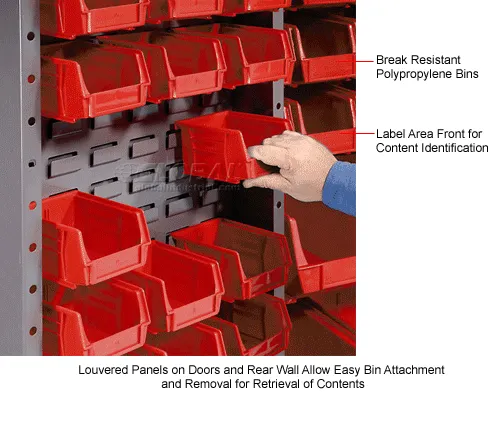 Global Industrial™ Bin Cabinet Deep Door, 96 YL Bins, Shelves, 16 Ga  Assembled Cabinet 38x24x72