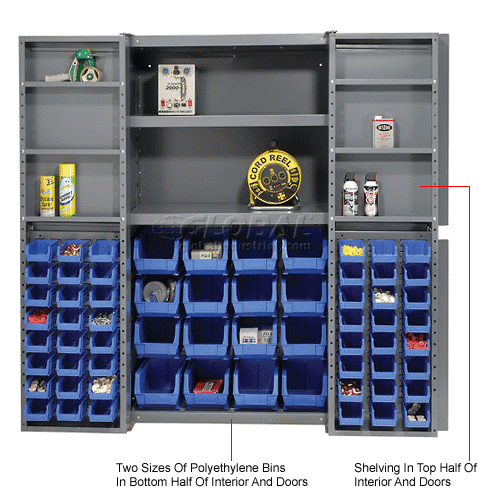 Global Industrial™ Bin Deep Door, 64 BL Bin, Shelves, 16 Ga. Assembled 38x24x72