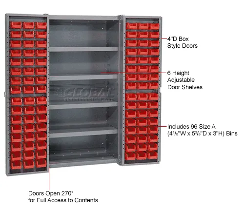 Global Industrial™ Bin Cabinet Deep Door, 96 YL Bins, Shelves, 16 Ga  Assembled Cabinet 38x24x72