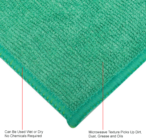 Global Industrial&#153; 300 GSM Microfiber Cleaning Cloths, 16" x 16", Green, 12 Cloths/Pack