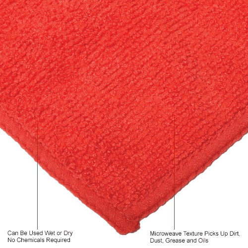 Global Industrial&#153; 300 GSM Microfiber Cleaning Cloths, 16" x 16", Red, 12 Cloths/Pack