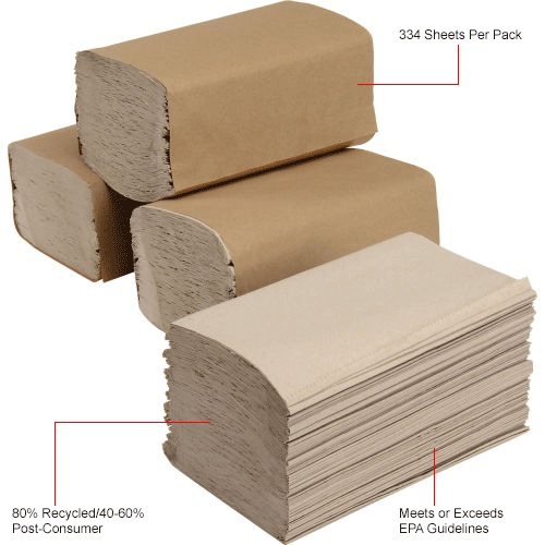 Global Industrial™ Singlefold Paper Towels, Natural 334 Sheets/Pack