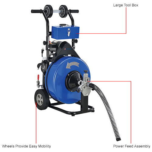 Global Industrial&#153; Electric Drain Cleaner For 4"-9"ID, 200 RPM, 3/4"x100' Cable