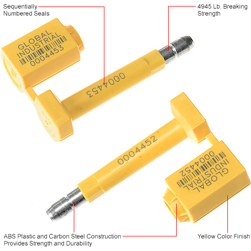 Global Industrial™ High Security Bolt Seal, Yellow, 50/Pack