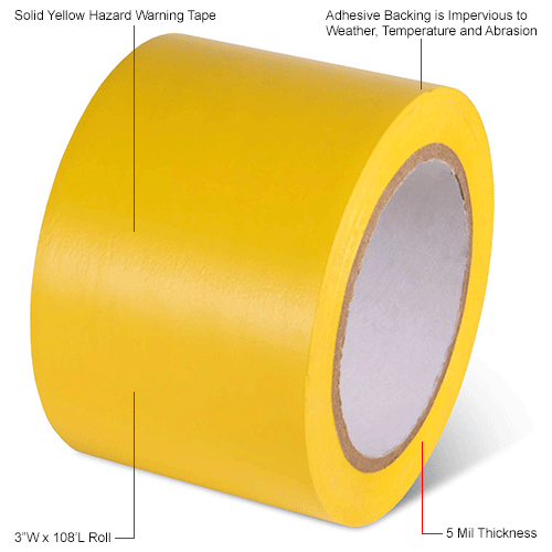 Global Industrial™ Safety Tape, 3"W x 108'L, 5 Mil, Yellow, 1 Roll